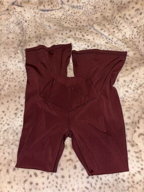 aerie Burgundy high rise crossover flare pants short